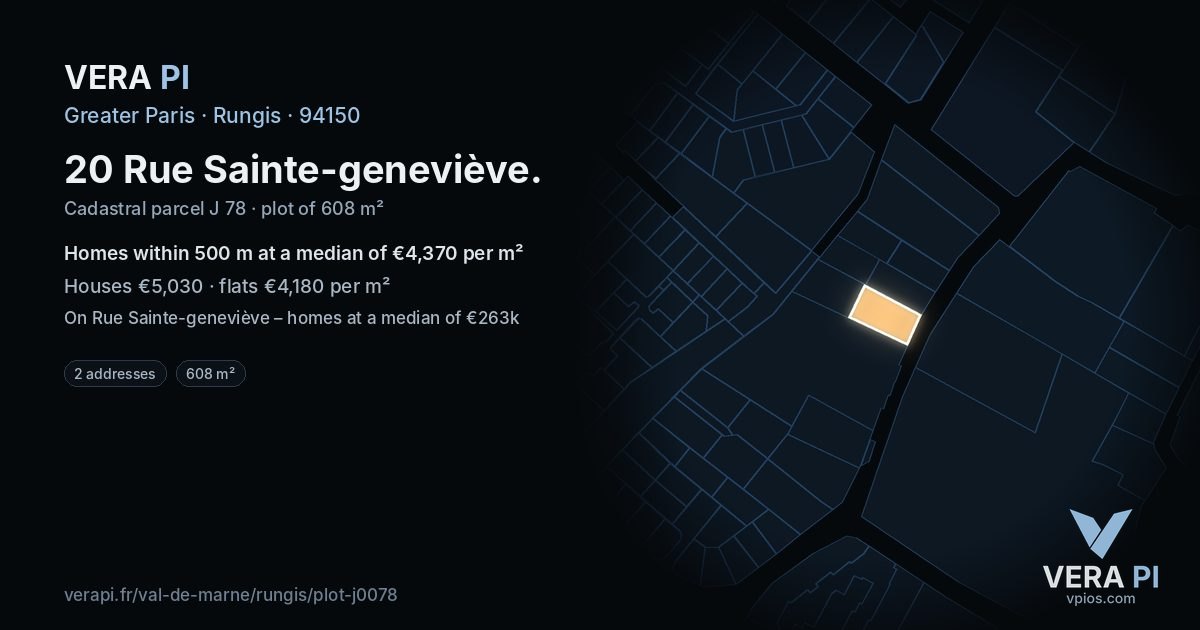 20 Rue Sainte-geneviève, Rungis at night – the plot lit, the parcels around coloured by the prices near them