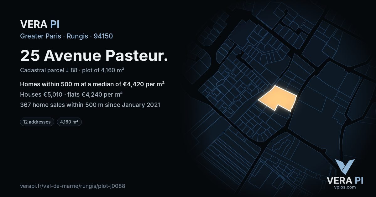 25 Avenue Pasteur, Rungis at night – the plot lit, the parcels around coloured by the prices near them