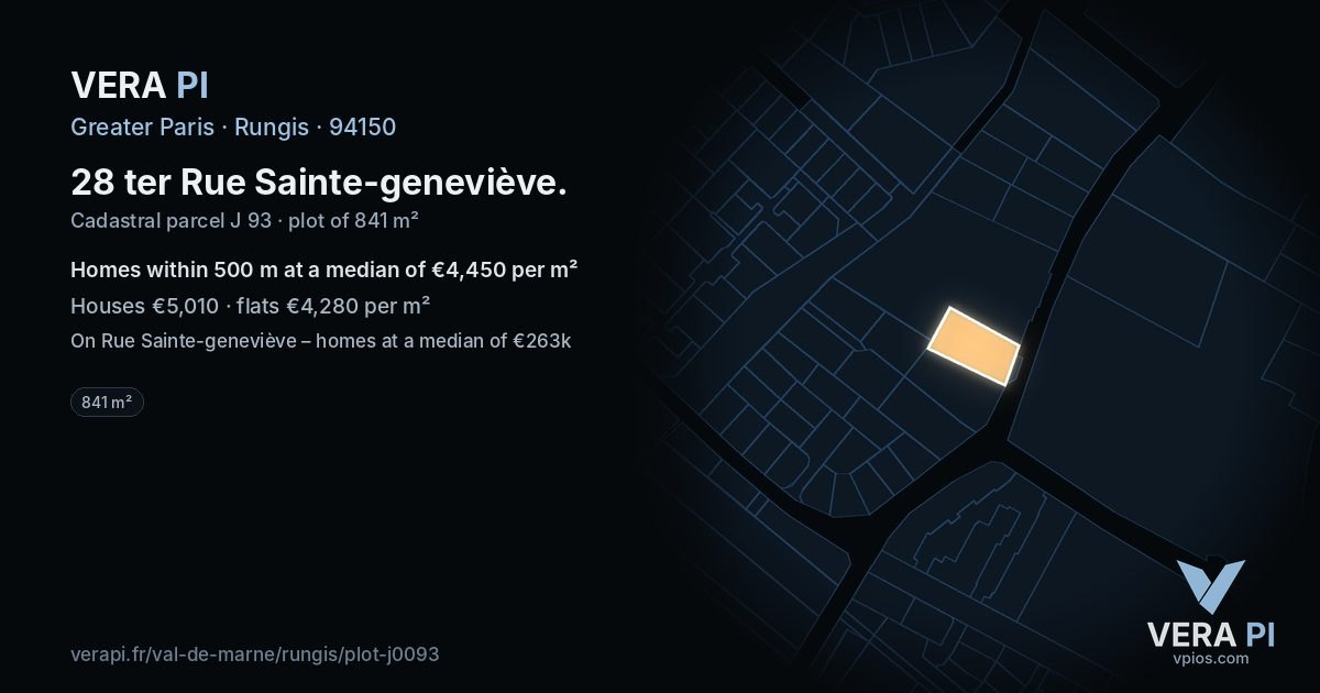 28 ter Rue Sainte-geneviève, Rungis at night – the plot lit, the parcels around coloured by the prices near them