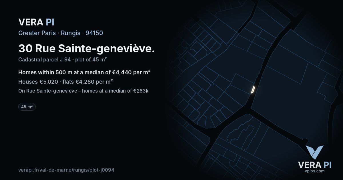 30 Rue Sainte-geneviève, Rungis at night – the plot lit, the parcels around coloured by the prices near them