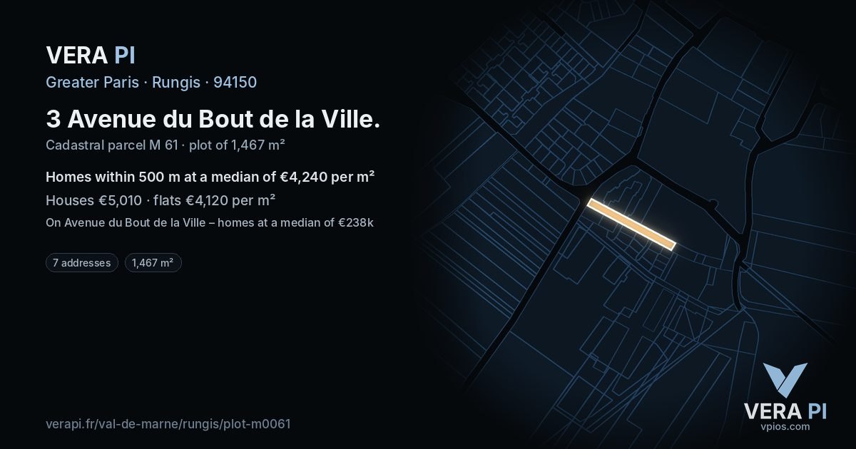 3 Avenue du Bout de la Ville, Rungis at night – the plot lit, the parcels around coloured by the prices near them
