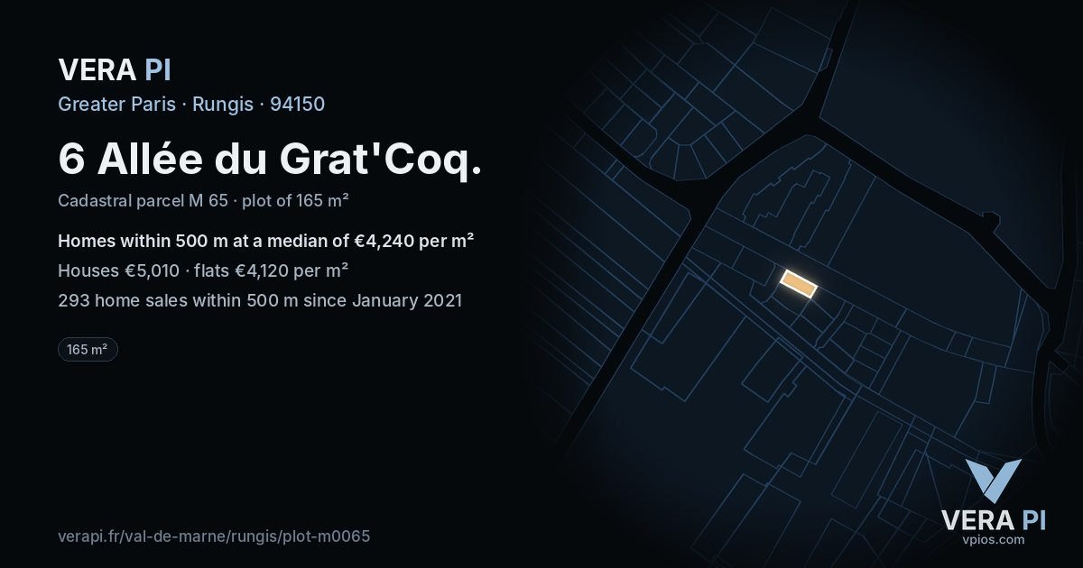 6 Allée du Grat'Coq, Rungis at night – the plot lit, the parcels around coloured by the prices near them