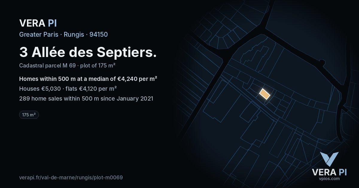 3 Allée des Septiers, Rungis at night – the plot lit, the parcels around coloured by the prices near them