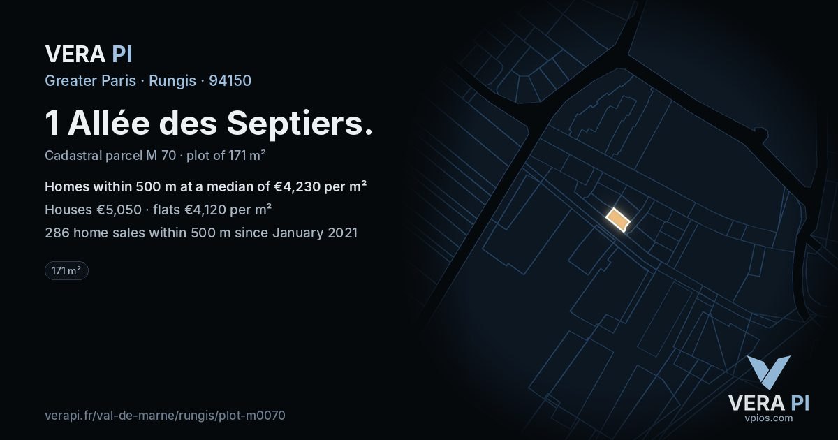 1 Allée des Septiers, Rungis at night – the plot lit, the parcels around coloured by the prices near them