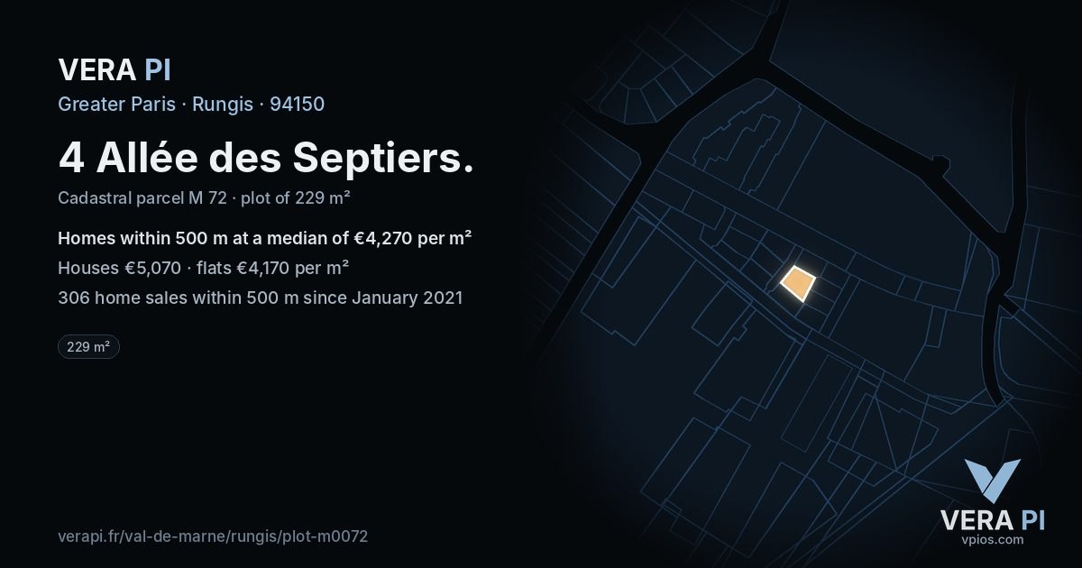 4 Allée des Septiers, Rungis at night – the plot lit, the parcels around coloured by the prices near them