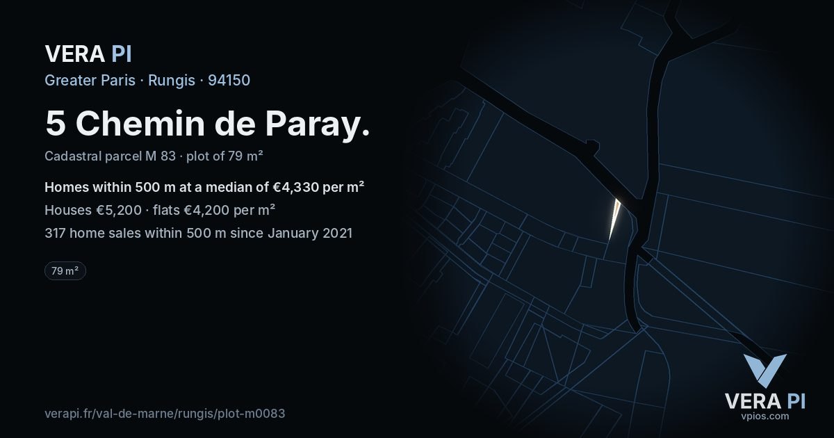 5 Chemin de Paray, Rungis at night – the plot lit, the parcels around coloured by the prices near them