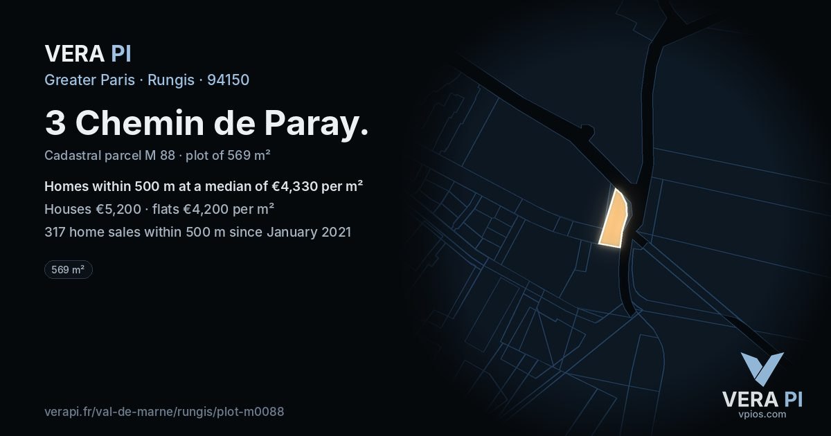 3 Chemin de Paray, Rungis at night – the plot lit, the parcels around coloured by the prices near them