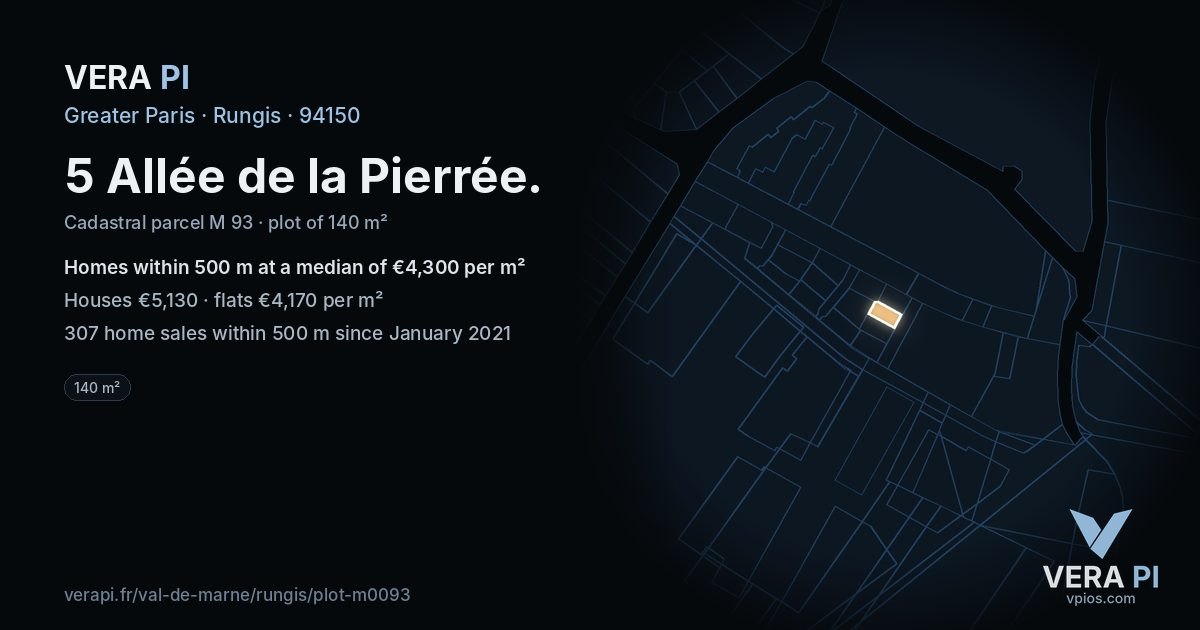 5 Allée de la Pierrée, Rungis at night – the plot lit, the parcels around coloured by the prices near them