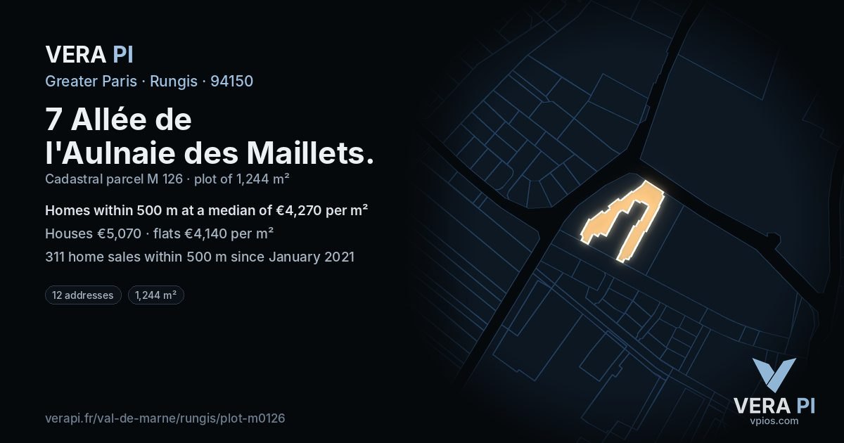 7 Allée de l'Aulnaie des Maillets, Rungis at night – the plot lit, the parcels around coloured by the prices near them