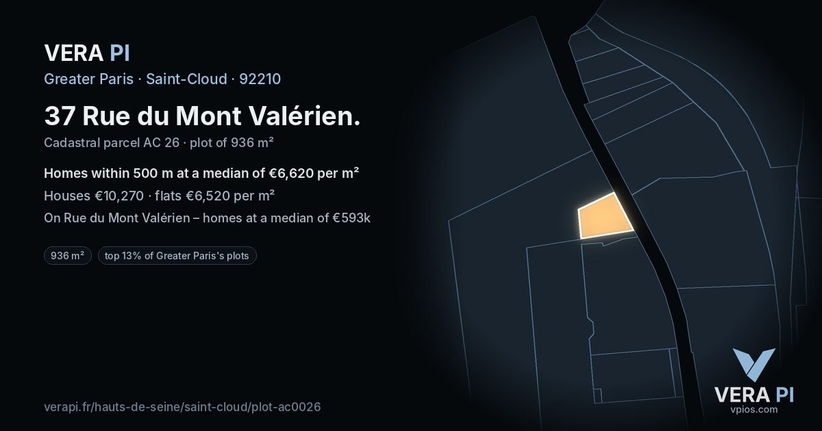 37 Rue du Mont Valérien, Saint-Cloud at night – the plot lit, the parcels around coloured by the prices near them