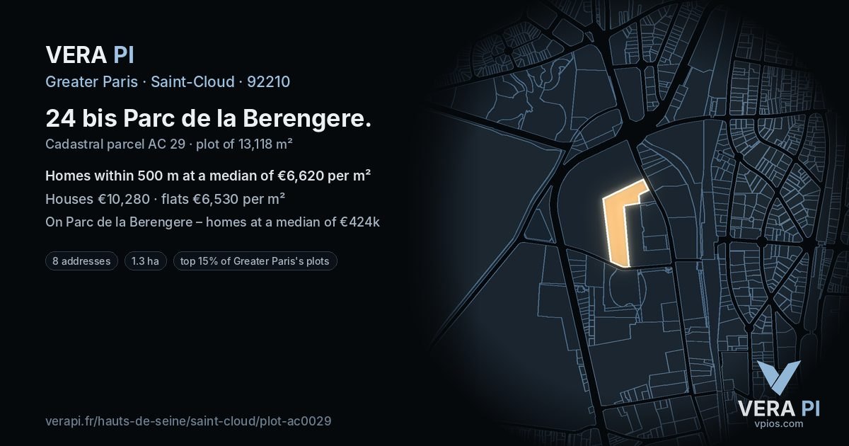 24 bis Parc de la Berengere, Saint-Cloud at night – the plot lit, the parcels around coloured by the prices near them