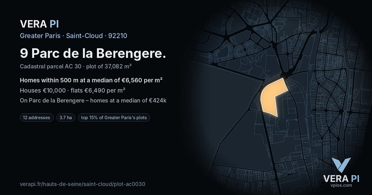 9 Parc de la Berengere, Saint-Cloud at night – the plot lit, the parcels around coloured by the prices near them
