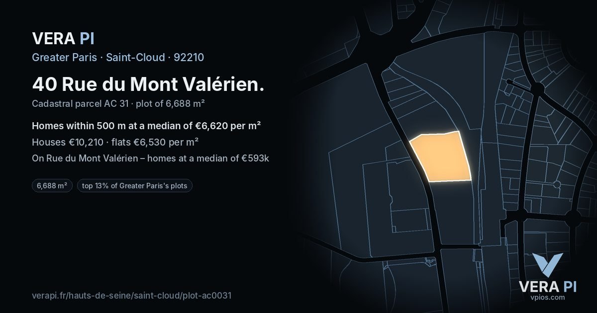 40 Rue du Mont Valérien, Saint-Cloud at night – the plot lit, the parcels around coloured by the prices near them