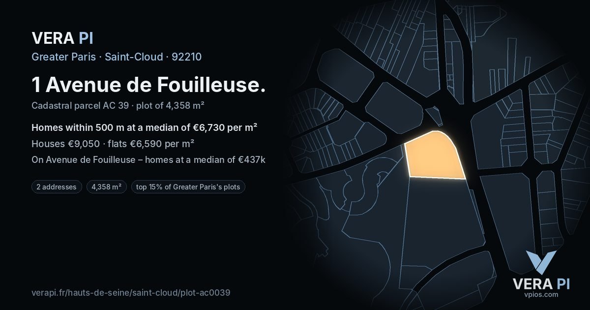 1 Avenue de Fouilleuse, Saint-Cloud at night – the plot lit, the parcels around coloured by the prices near them