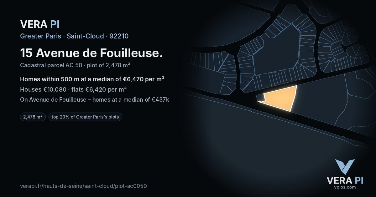 15 Avenue de Fouilleuse, Saint-Cloud at night – the plot lit, the parcels around coloured by the prices near them