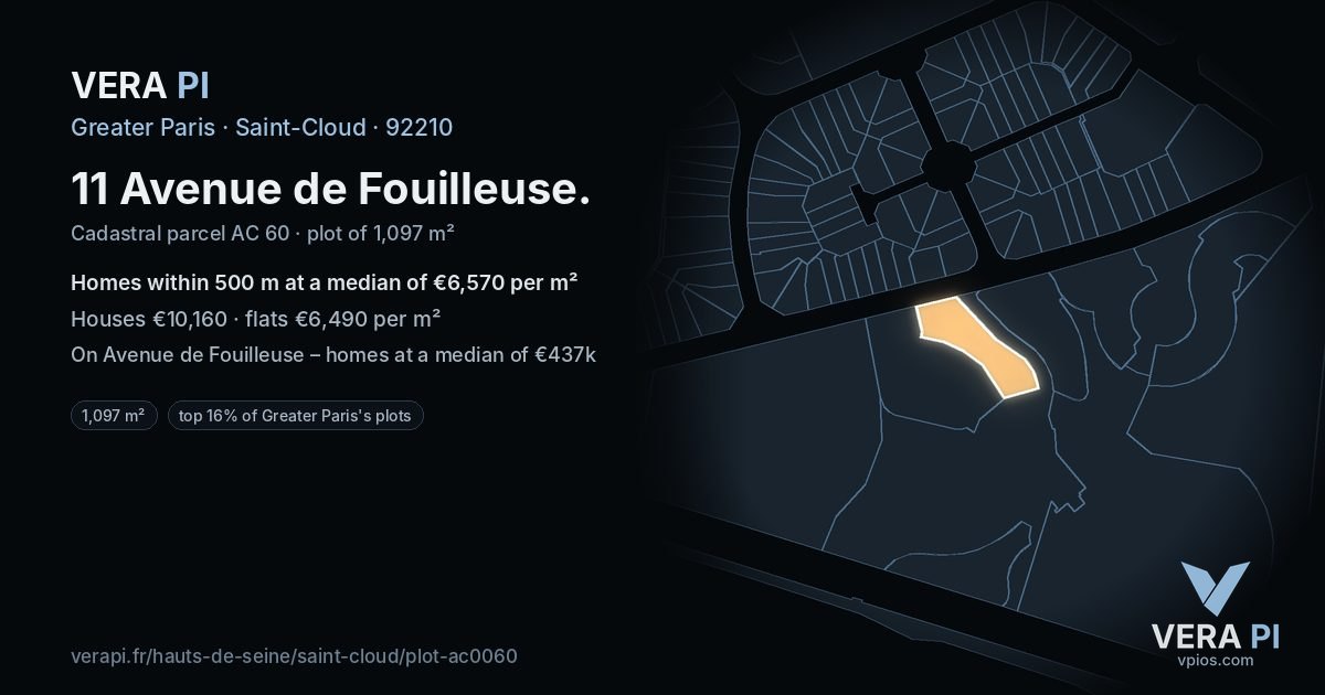 11 Avenue de Fouilleuse, Saint-Cloud at night – the plot lit, the parcels around coloured by the prices near them