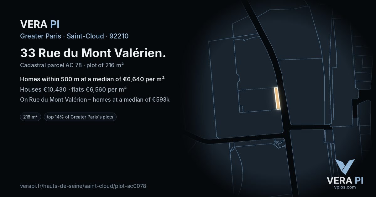 33 Rue du Mont Valérien, Saint-Cloud at night – the plot lit, the parcels around coloured by the prices near them