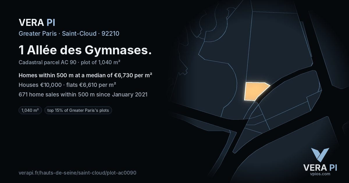 1 Allée des Gymnases, Saint-Cloud at night – the plot lit, the parcels around coloured by the prices near them