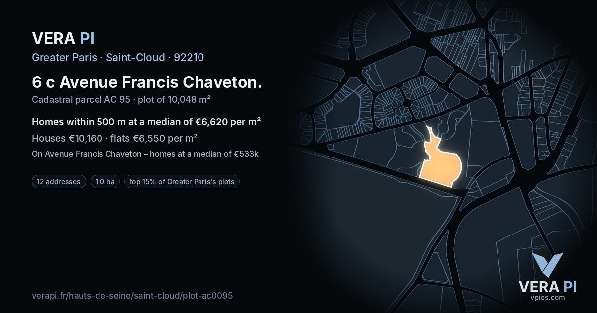 6 c Avenue Francis Chaveton, Saint-Cloud at night – the plot lit, the parcels around coloured by the prices near them