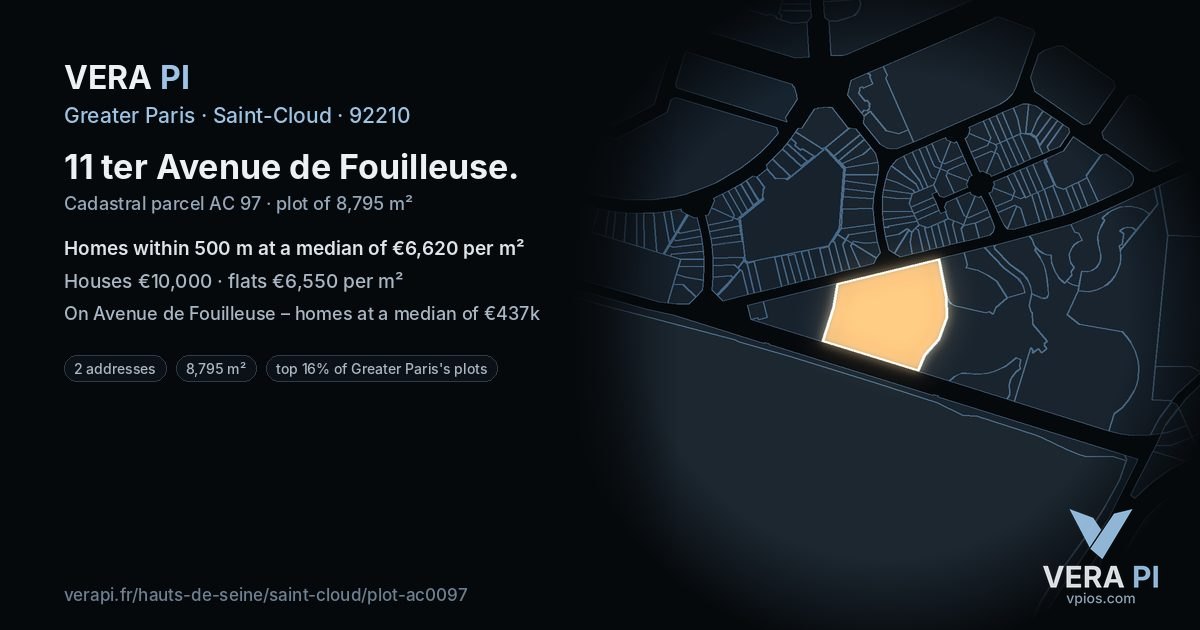 11 ter Avenue de Fouilleuse, Saint-Cloud at night – the plot lit, the parcels around coloured by the prices near them