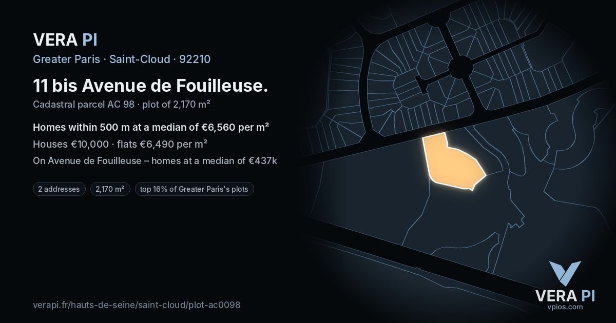 11 bis Avenue de Fouilleuse, Saint-Cloud at night – the plot lit, the parcels around coloured by the prices near them