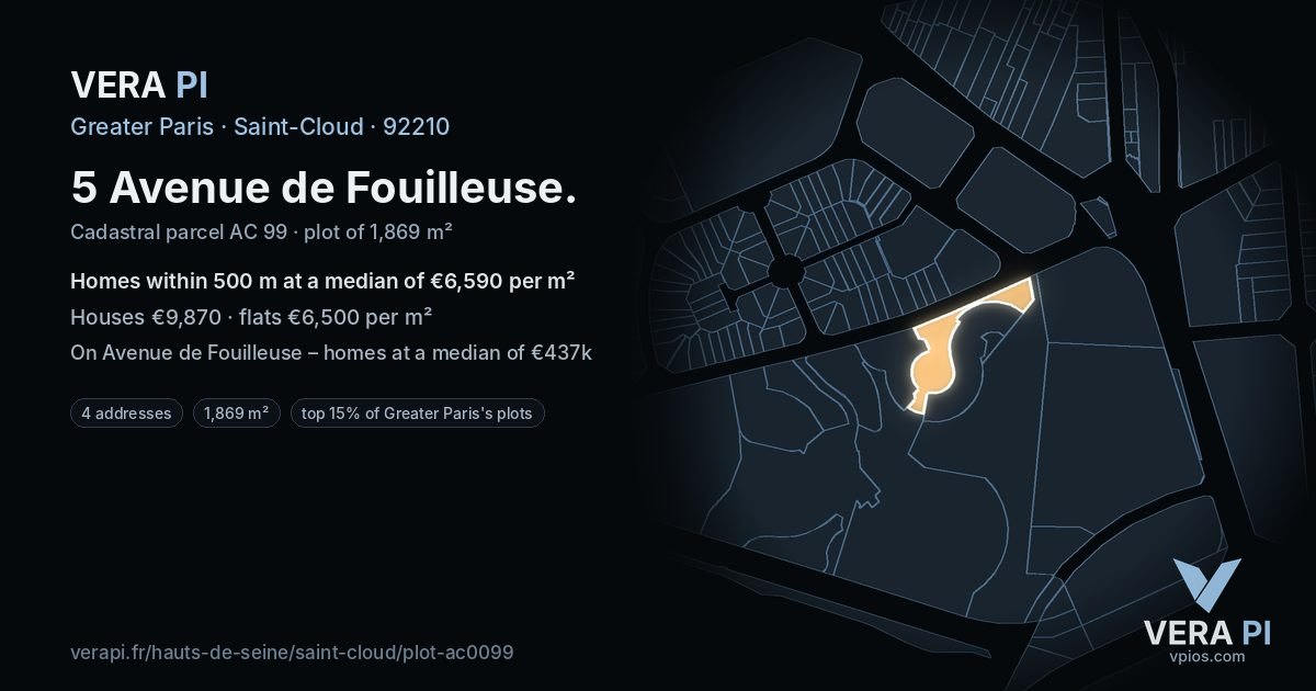 5 Avenue de Fouilleuse, Saint-Cloud at night – the plot lit, the parcels around coloured by the prices near them