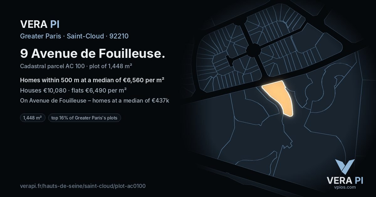 9 Avenue de Fouilleuse, Saint-Cloud at night – the plot lit, the parcels around coloured by the prices near them
