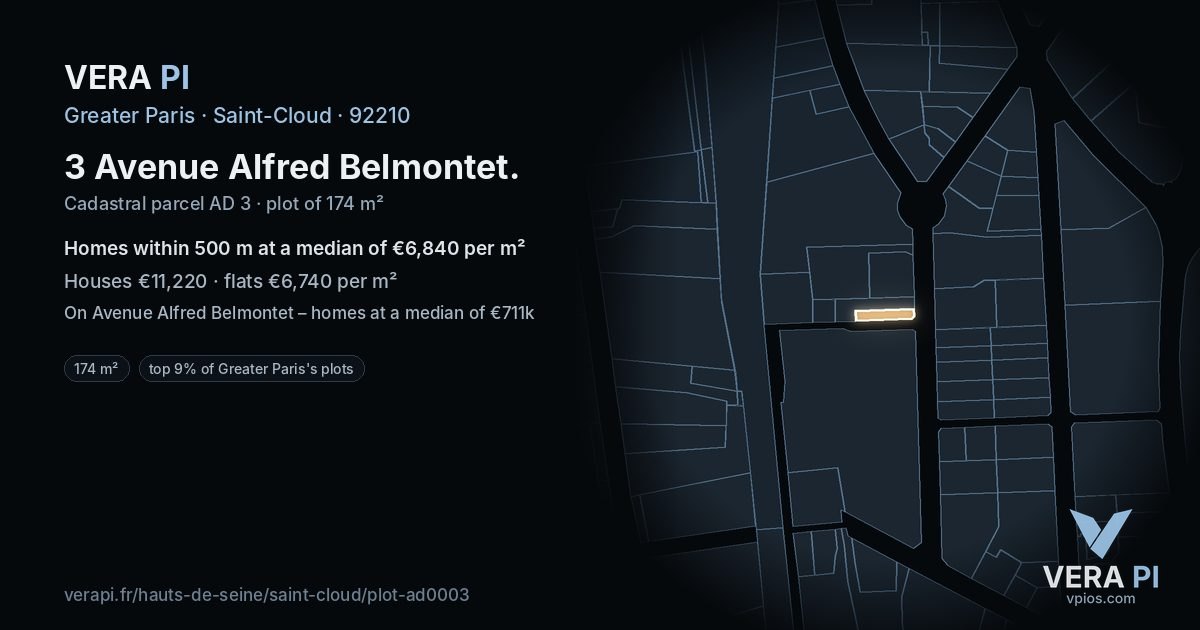3 Avenue Alfred Belmontet, Saint-Cloud at night – the plot lit, the parcels around coloured by the prices near them