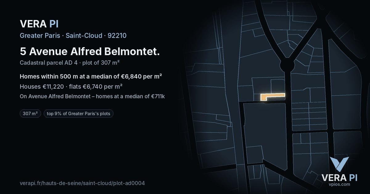 5 Avenue Alfred Belmontet, Saint-Cloud at night – the plot lit, the parcels around coloured by the prices near them