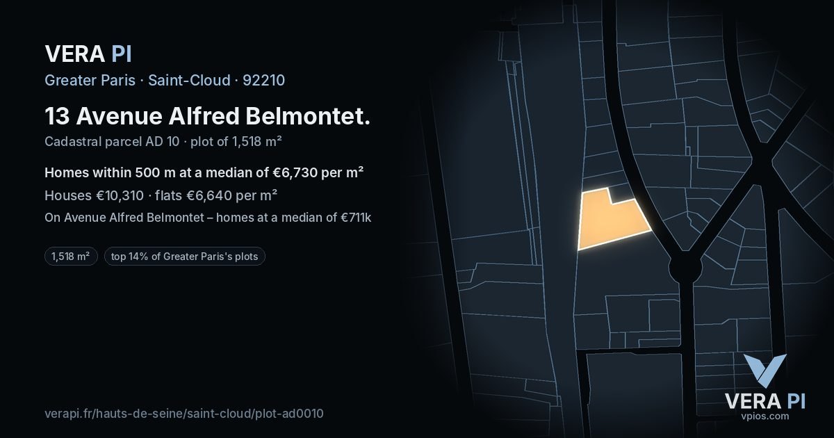 13 Avenue Alfred Belmontet, Saint-Cloud at night – the plot lit, the parcels around coloured by the prices near them