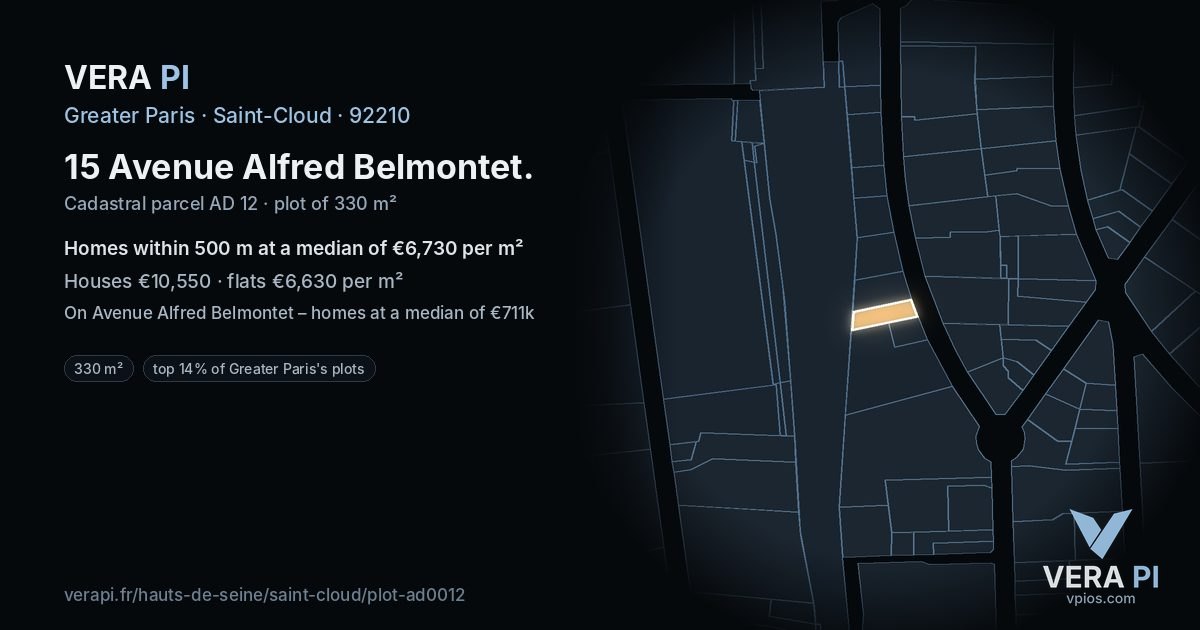 15 Avenue Alfred Belmontet, Saint-Cloud at night – the plot lit, the parcels around coloured by the prices near them