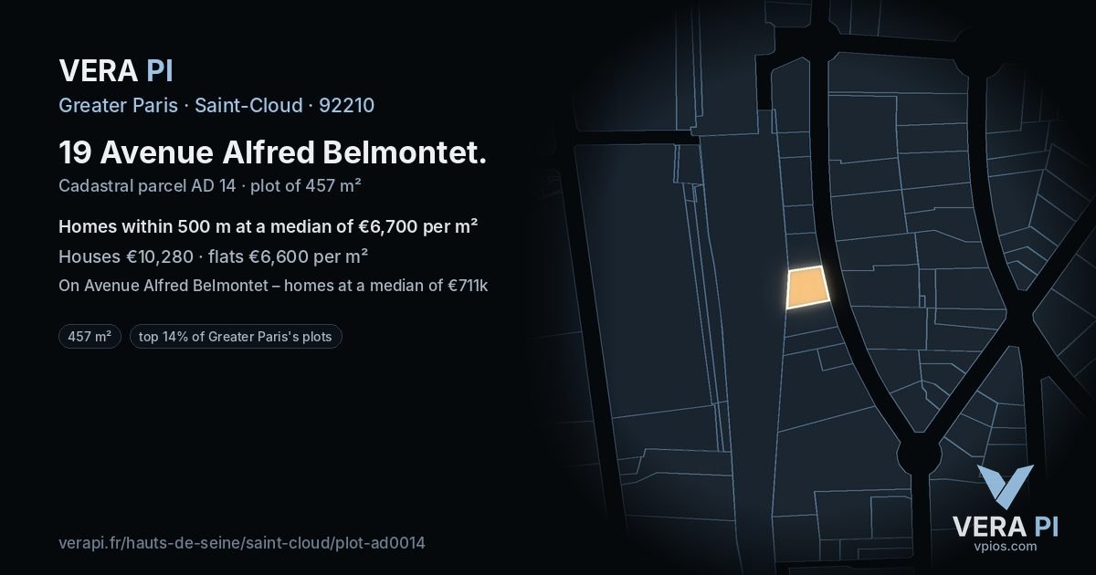19 Avenue Alfred Belmontet, Saint-Cloud at night – the plot lit, the parcels around coloured by the prices near them