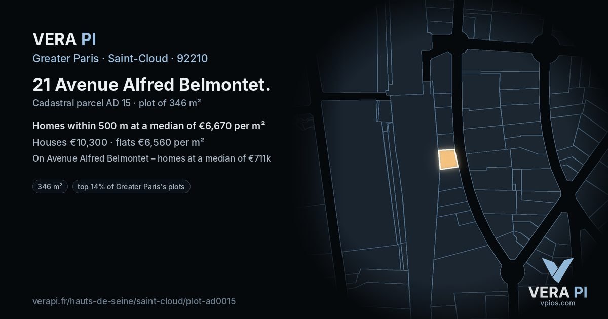21 Avenue Alfred Belmontet, Saint-Cloud at night – the plot lit, the parcels around coloured by the prices near them
