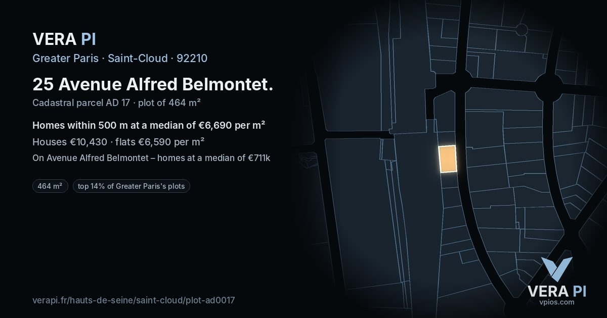 25 Avenue Alfred Belmontet, Saint-Cloud at night – the plot lit, the parcels around coloured by the prices near them