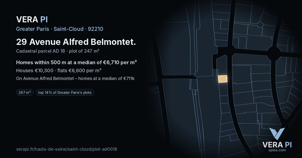 29 Avenue Alfred Belmontet, Saint-Cloud at night – the plot lit, the parcels around coloured by the prices near them