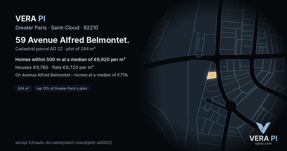 59 Avenue Alfred Belmontet, Saint-Cloud at night – the plot lit, the parcels around coloured by the prices near them