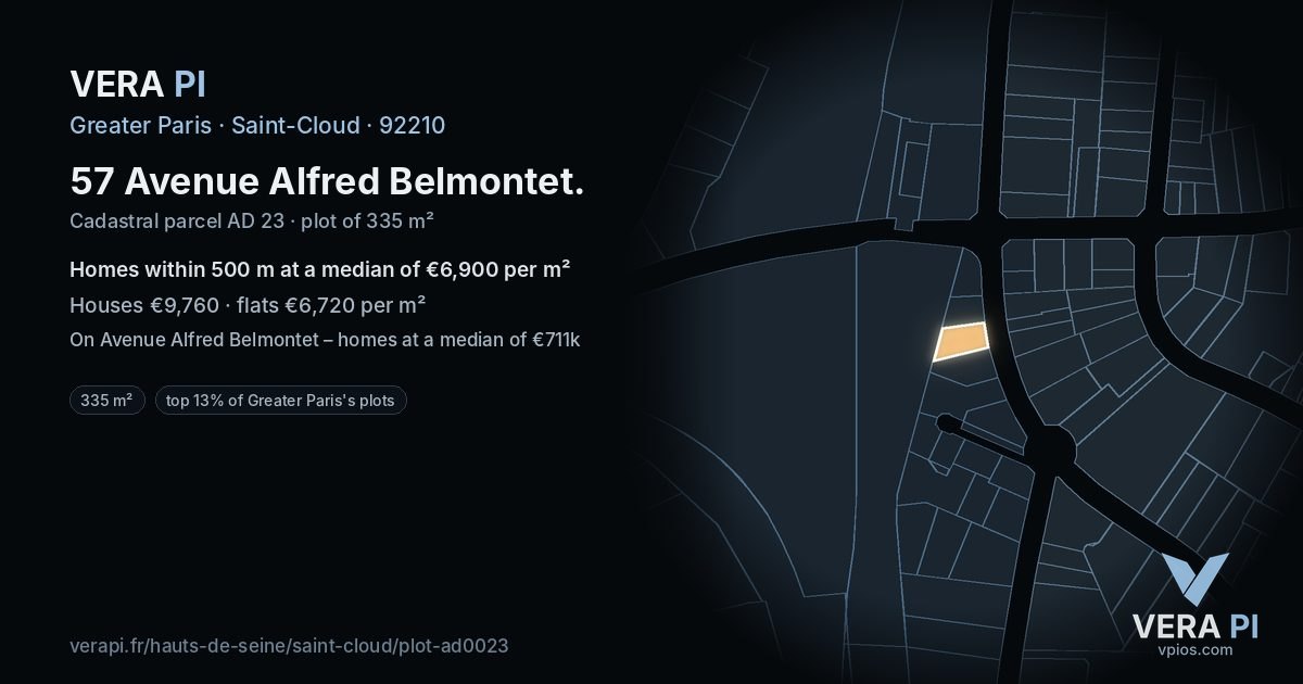 57 Avenue Alfred Belmontet, Saint-Cloud at night – the plot lit, the parcels around coloured by the prices near them