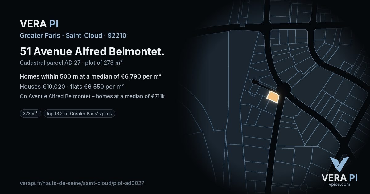 51 Avenue Alfred Belmontet, Saint-Cloud at night – the plot lit, the parcels around coloured by the prices near them