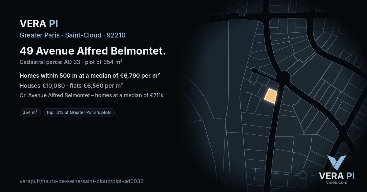 49 Avenue Alfred Belmontet, Saint-Cloud at night – the plot lit, the parcels around coloured by the prices near them