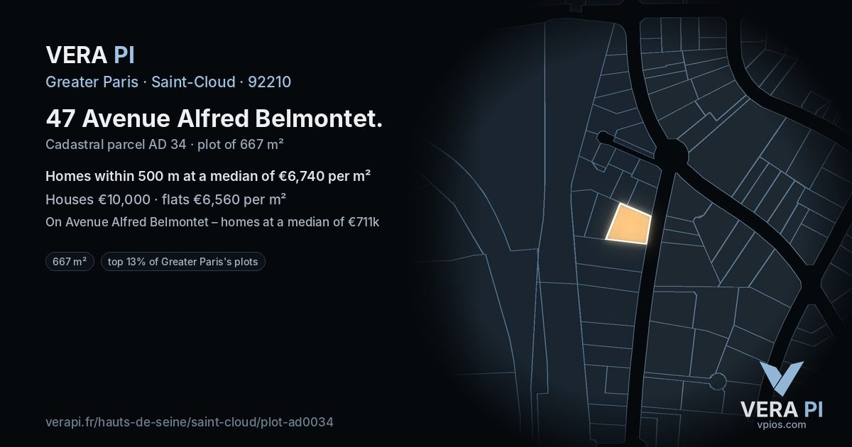 47 Avenue Alfred Belmontet, Saint-Cloud at night – the plot lit, the parcels around coloured by the prices near them