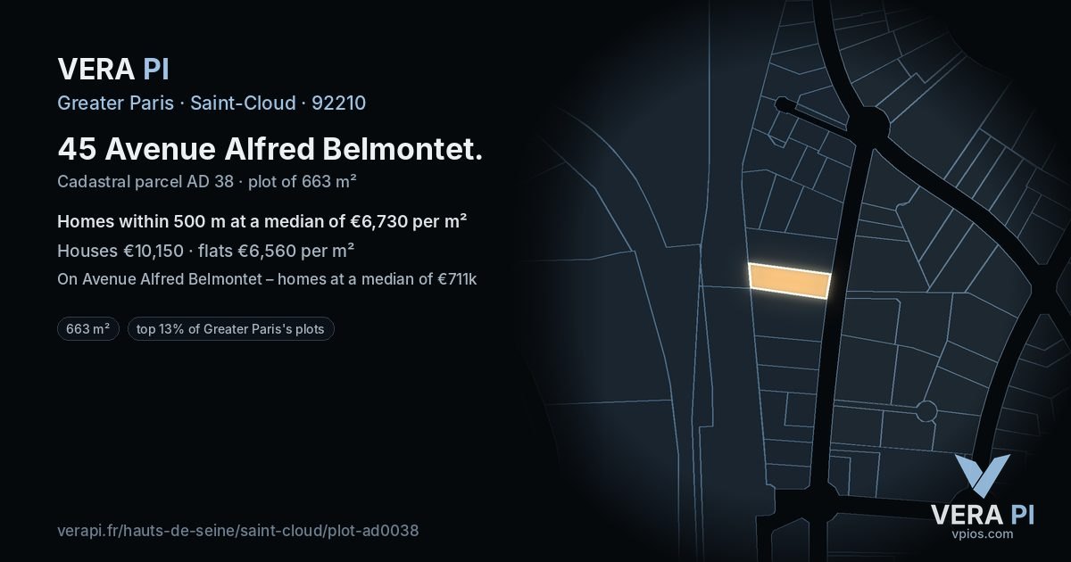 45 Avenue Alfred Belmontet, Saint-Cloud at night – the plot lit, the parcels around coloured by the prices near them