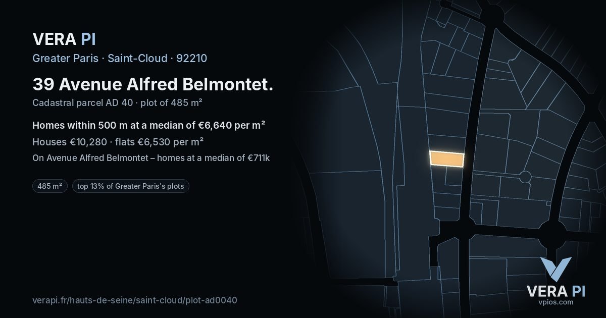 39 Avenue Alfred Belmontet, Saint-Cloud at night – the plot lit, the parcels around coloured by the prices near them