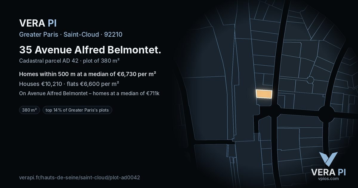 35 Avenue Alfred Belmontet, Saint-Cloud at night – the plot lit, the parcels around coloured by the prices near them