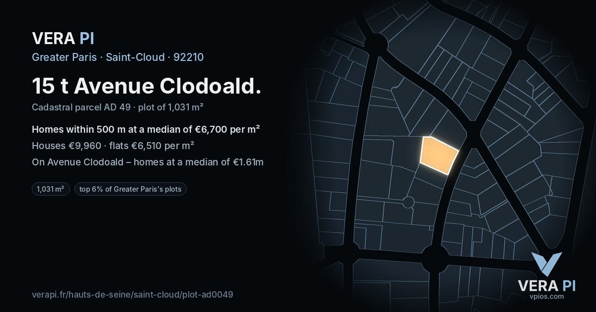 15 t Avenue Clodoald, Saint-Cloud at night – the plot lit, the parcels around coloured by the prices near them