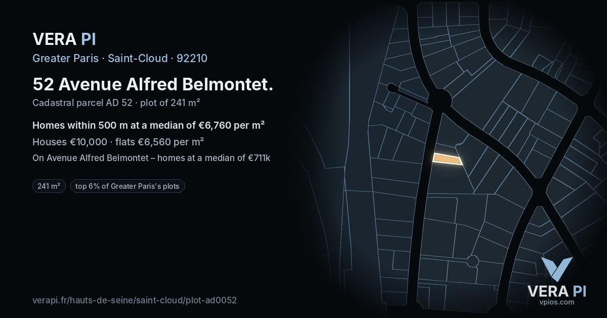 52 Avenue Alfred Belmontet, Saint-Cloud at night – the plot lit, the parcels around coloured by the prices near them