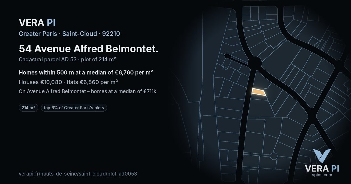 54 Avenue Alfred Belmontet, Saint-Cloud at night – the plot lit, the parcels around coloured by the prices near them