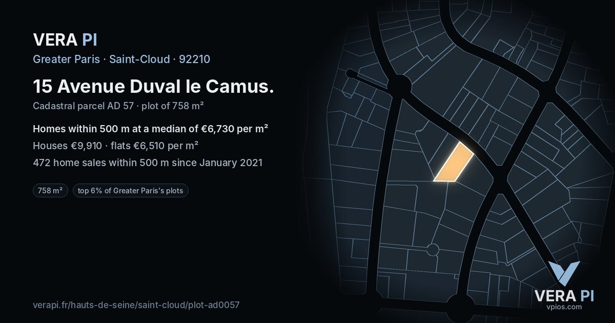 15 Avenue Duval le Camus, Saint-Cloud at night – the plot lit, the parcels around coloured by the prices near them