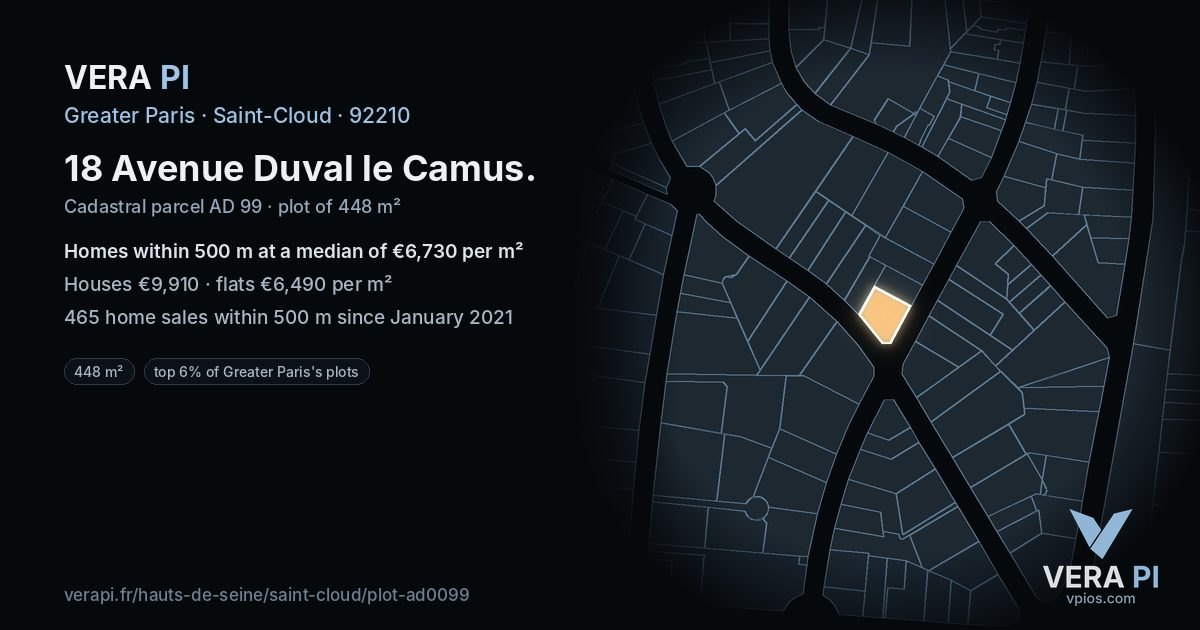 18 Avenue Duval le Camus, Saint-Cloud at night – the plot lit, the parcels around coloured by the prices near them
