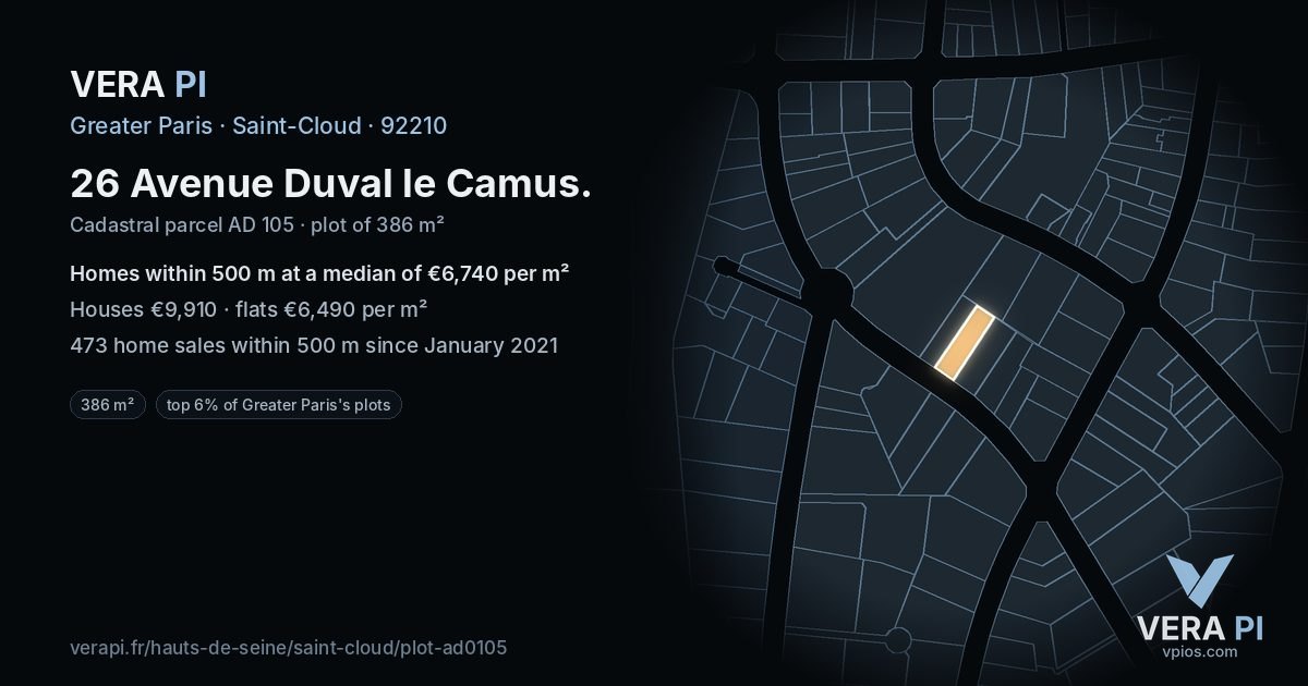 26 Avenue Duval le Camus, Saint-Cloud at night – the plot lit, the parcels around coloured by the prices near them