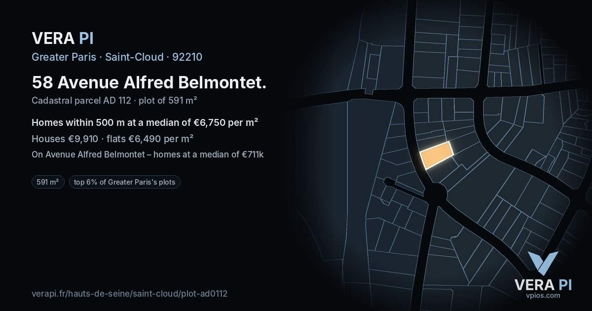 58 Avenue Alfred Belmontet, Saint-Cloud at night – the plot lit, the parcels around coloured by the prices near them